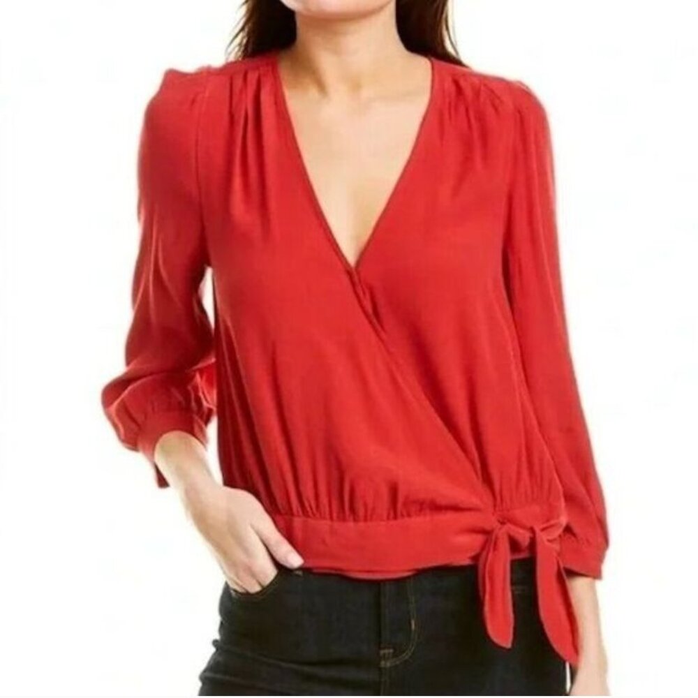 Madewell Crepe Wrap Top In Bright Ember Blouse Red Small NWT